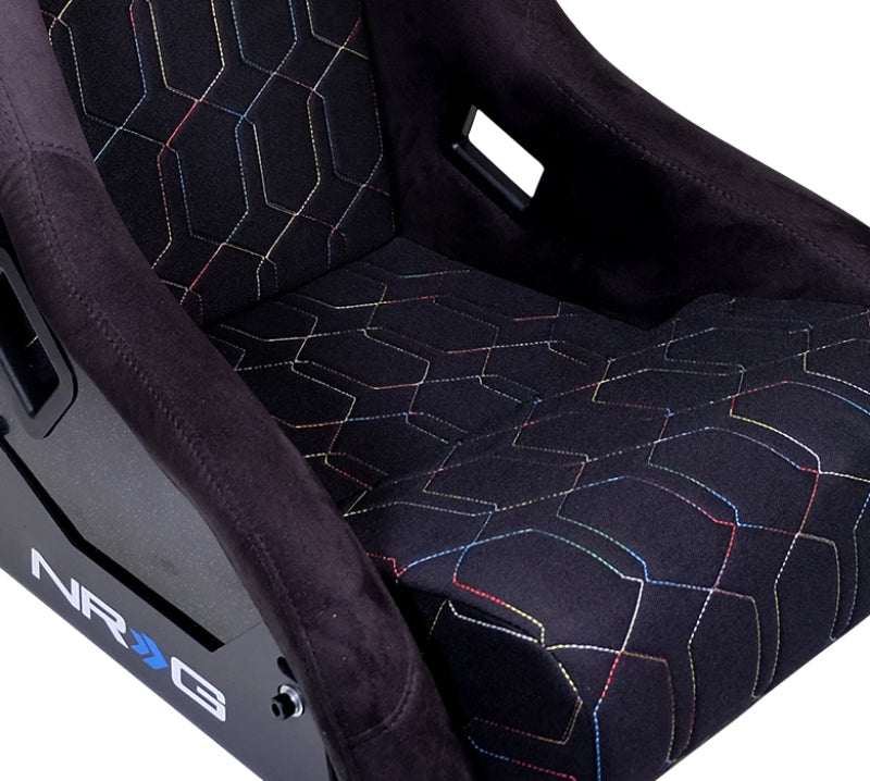 NRG FRP Bucket Seat (Black w/ Multi Color Geometric Pattern) - FRP-300-MGEO-BK
