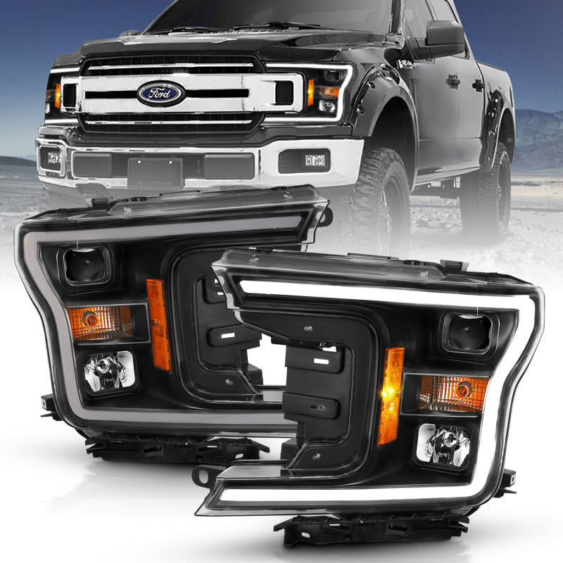 ANZO 2018-2019 Ford F-150 Projector Plank Style H.L. Black Amber - 111467-C-Dub Tech