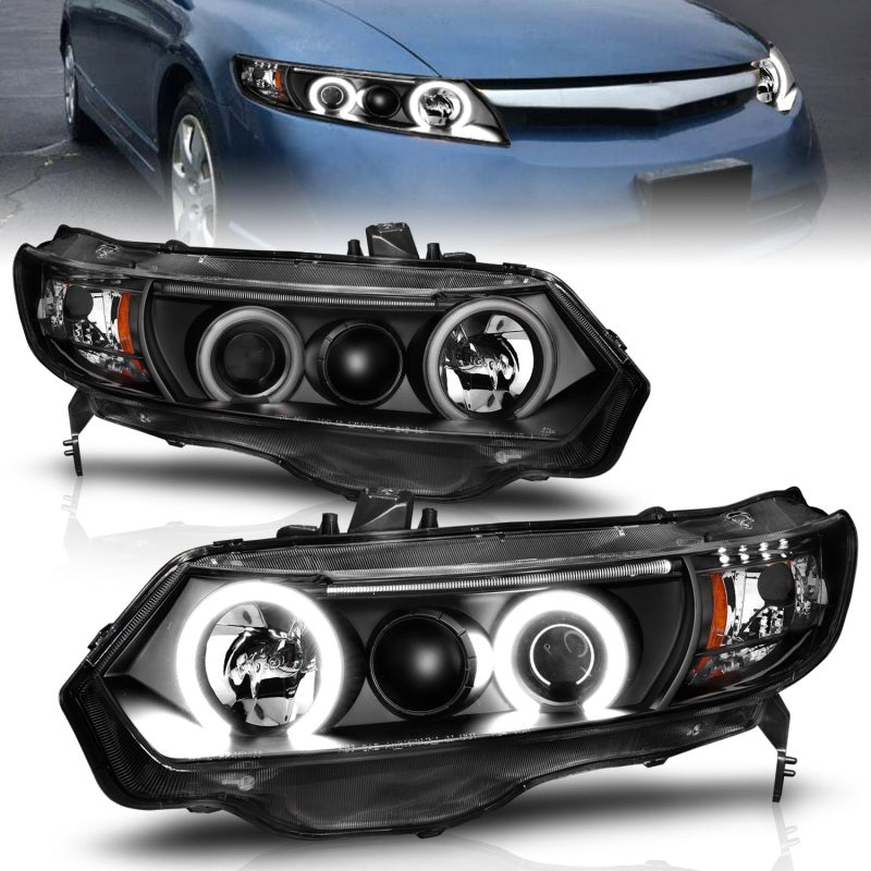 ANZO 2006-2011 Honda Civic Projector Headlights w/ Halo Black (CCFL) - 121062-C-Dub Tech
