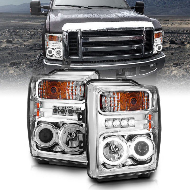 ANZO 2008-2010 Ford F-250 Projector Headlights w/ Halo Chrome (CCFL) - 111167-C-Dub Tech