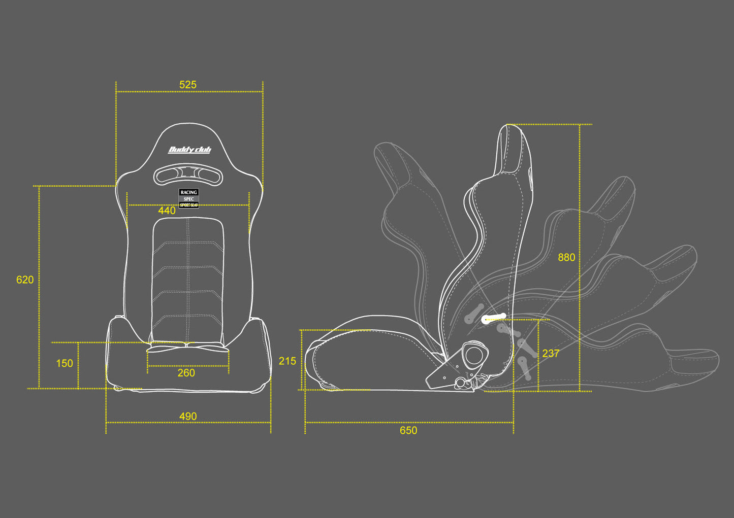 Buddy Club - Racing Spec Sport Reclinable Seat Black (BC08-RSSS-B)