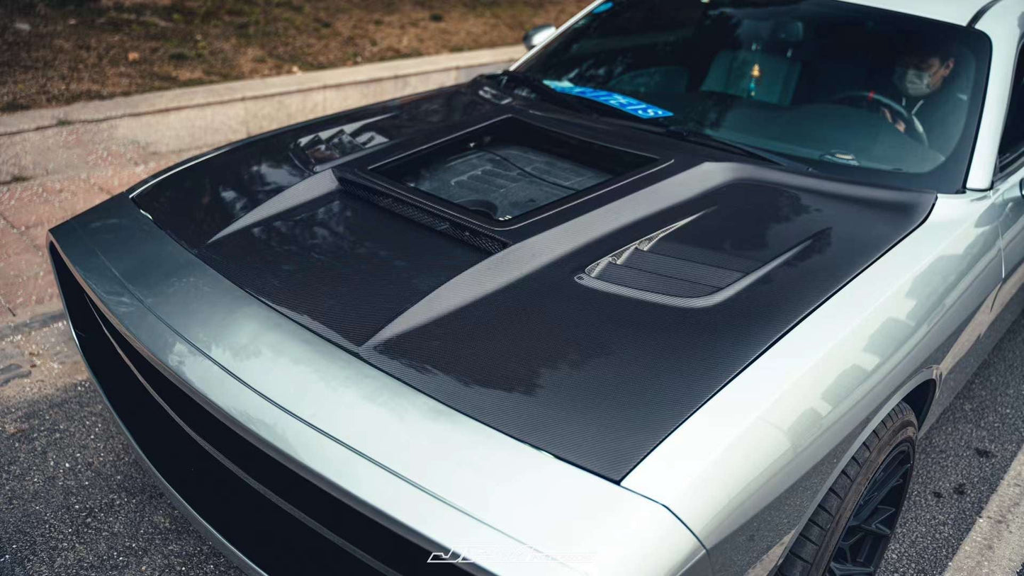 CMST Tuning Carbon Fiber Glass Clearview Hood Bonnet for Dodge Challenger 2008-ON