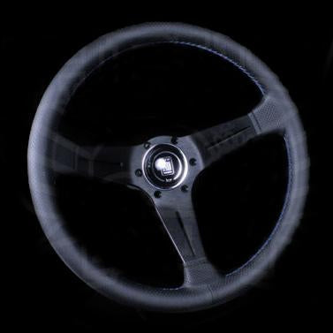 Nardi Sport Rally (Deep Corn) - 350mm (Black / Black Perf Leather / Blue Stitch)