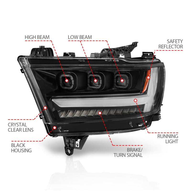 ANZO 2019-2020 Dodge Ram 1500 LED Projector Headlights Plank Style - 111494-L-C-Dub Tech