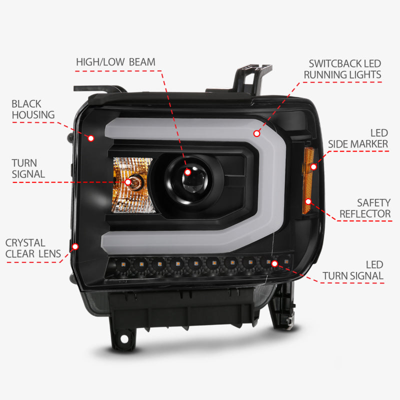 ANZO GMC SIERRA 1500 14-15 2500H/15-19 Projector Headlight Plank Style - 111487-C-Dub Tech