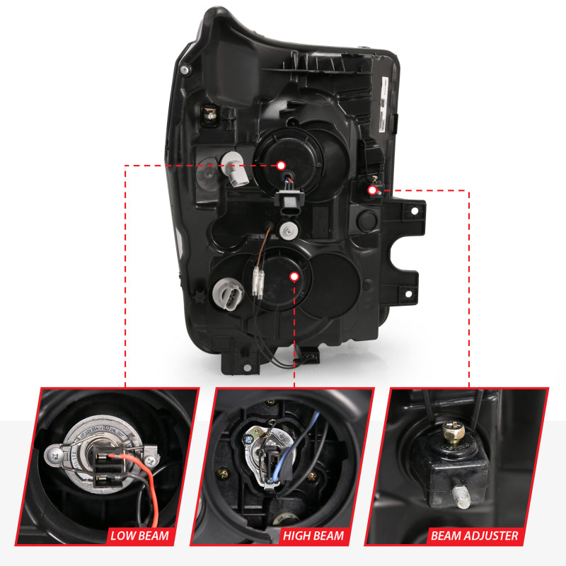 ANZO 2011-2016 Ford F250 Projector Headlights w/ Plank Style Switchback - 111406-C-Dub Tech