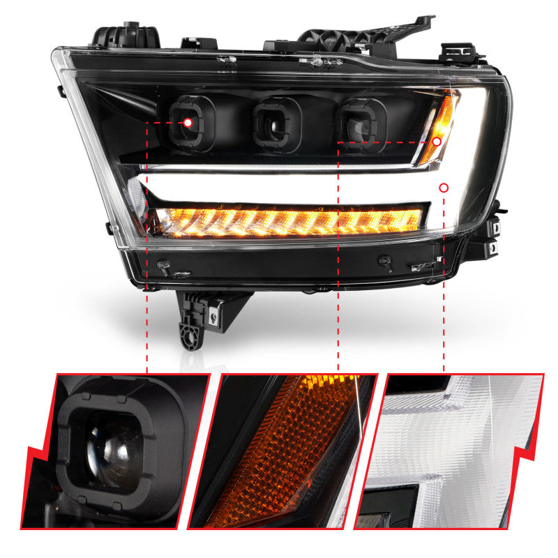 ANZO 2019-2020 Dodge Ram 1500 LED Projector Headlights Plank Style - 111494-L-C-Dub Tech
