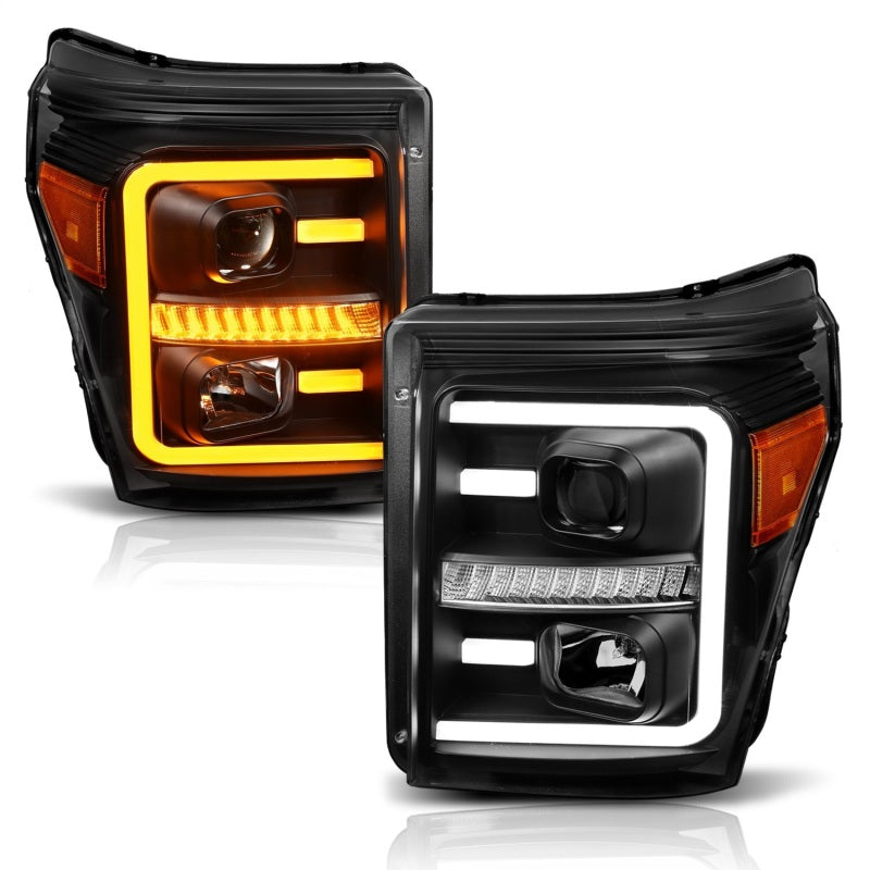 ANZO 2011-2016 Ford F250 Projector Headlights w/ Plank Style Switchback - 111406-C-Dub Tech