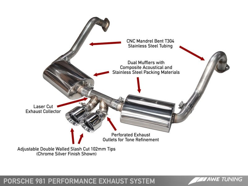 AWE Tuning Porsche 981 Performance Exhaust System - w/Diamond Black - 3010-33024-C-Dub Tech