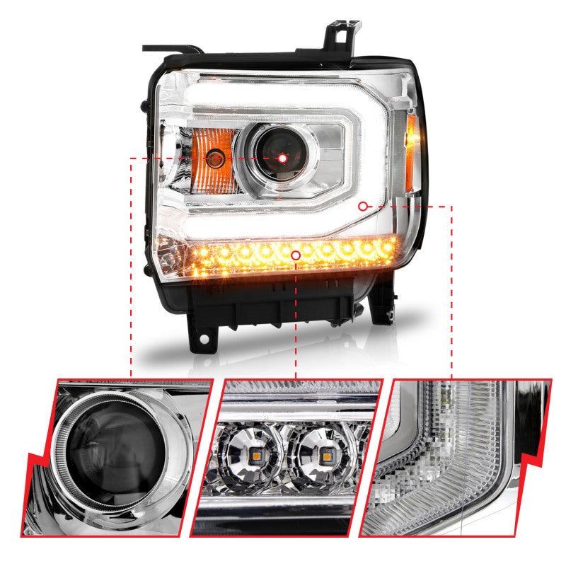 ANZO 2014-2015 Gmc Sierra 1500 Projector Headlights w/ Light Bar - 111514-C-Dub Tech