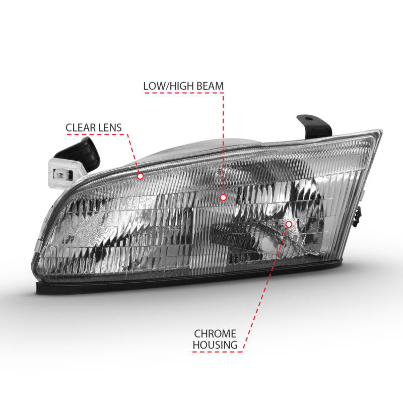 ANZO 1997-1999 Toyota Camry Crystal Headlight Chrome Amber(OE) - 121555-C-Dub Tech