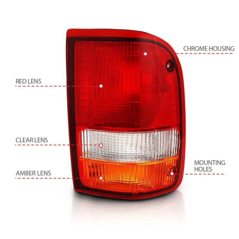 ANZO 1993-1997 Ford Ranger Tail Light Red/Cear (OE) - 311310-C-Dub Tech