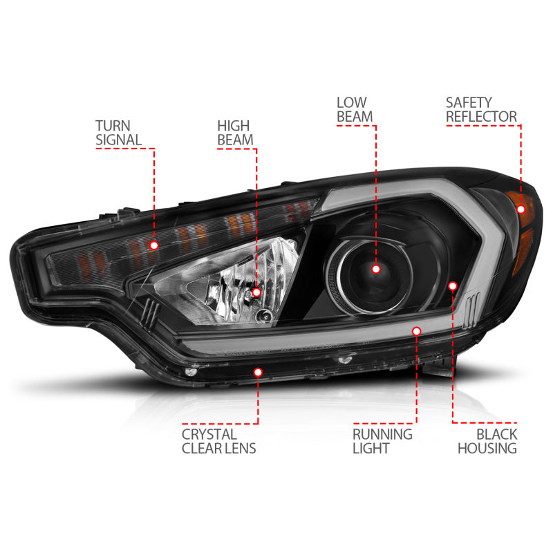 ANZO 2014-2016 Kia Forte Projector Headlights w/ Light Bar Black - 121562-C-Dub Tech