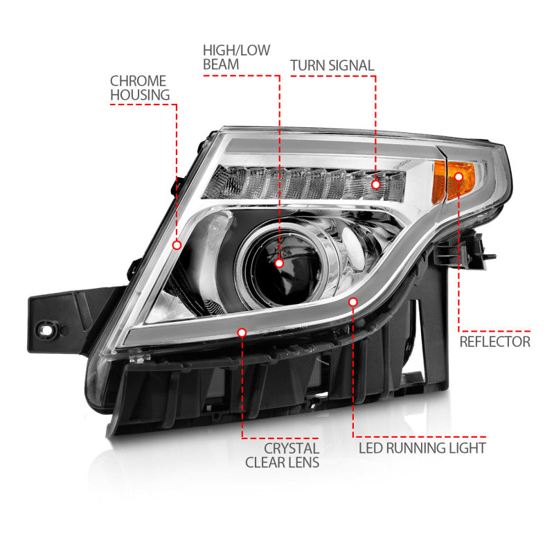 ANZO 11-15 Ford Explorer Projector Headlights w/ Light Bar Chrome - 111576-C-Dub Tech