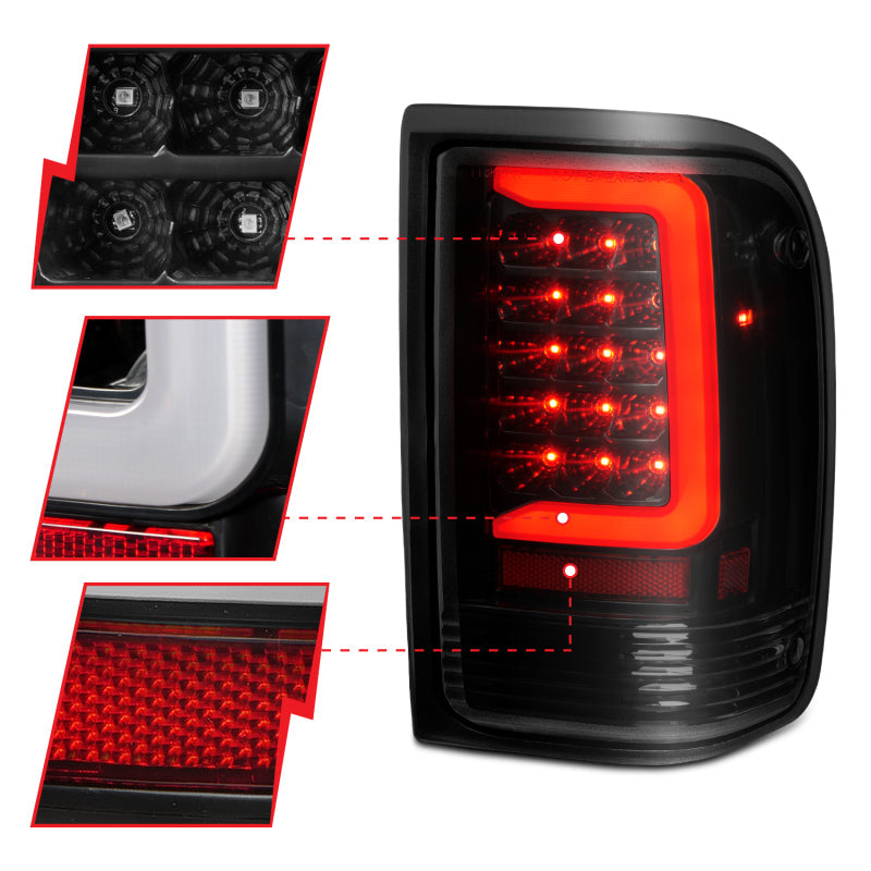 ANZO 1993-1997 Ford Ranger LED Tail Lights w/ Light Bar - 311360-C-Dub Tech