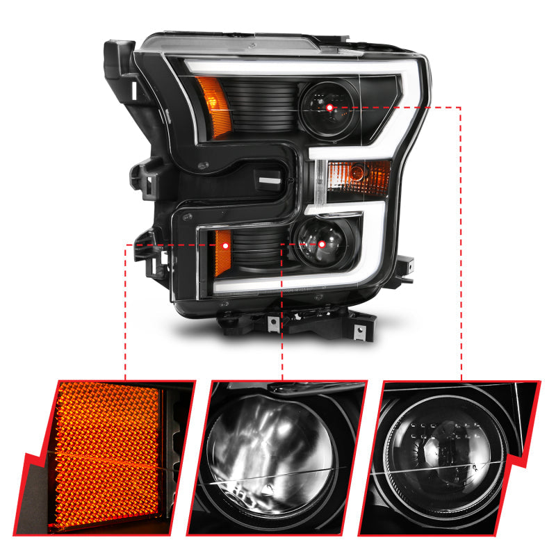 ANZO 2015-2017 Ford F-150 Projector Headlights w/ Plank Style Switchback - 111357-C-Dub Tech