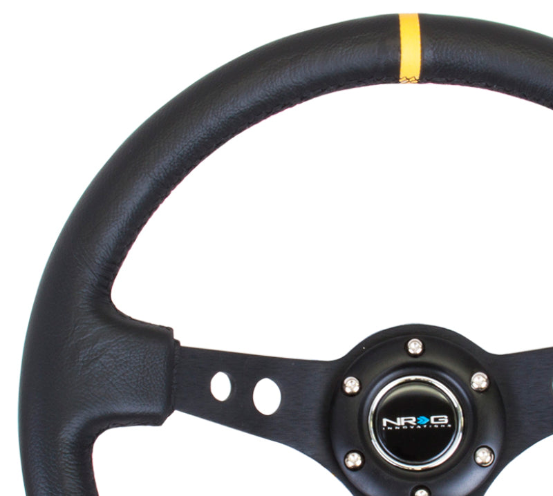 NRG Reinforced Steering Wheel (350mm / 3in. Deep) Blk Leather - RST-006BK-Y