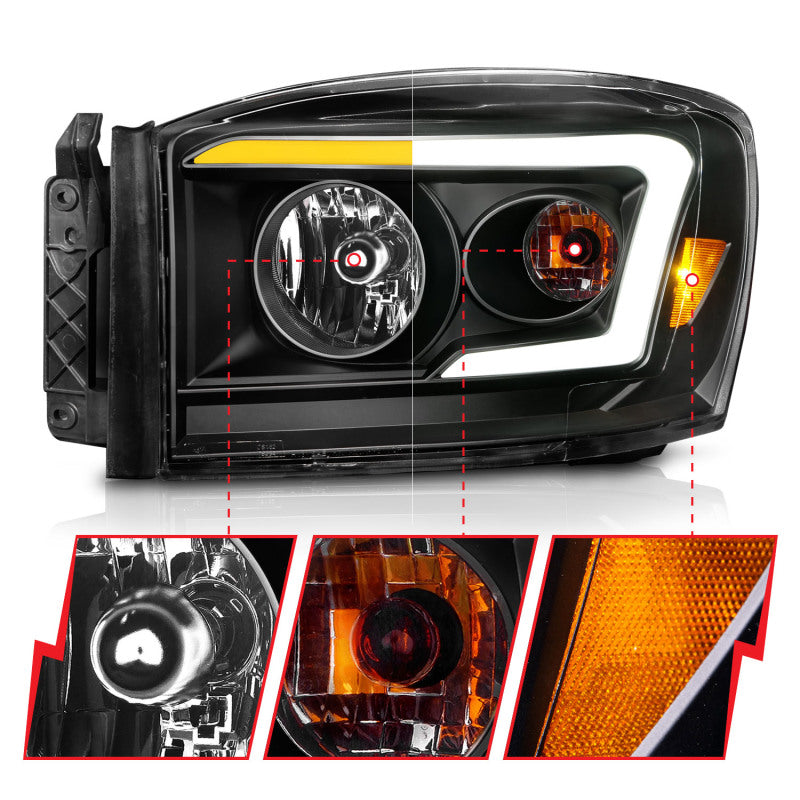Anzo 06-09 Dodge RAM 1500/2500/3500 Headlights Black Housing/Clear Lens (w/Switchback - 111526-C-Dub Tech