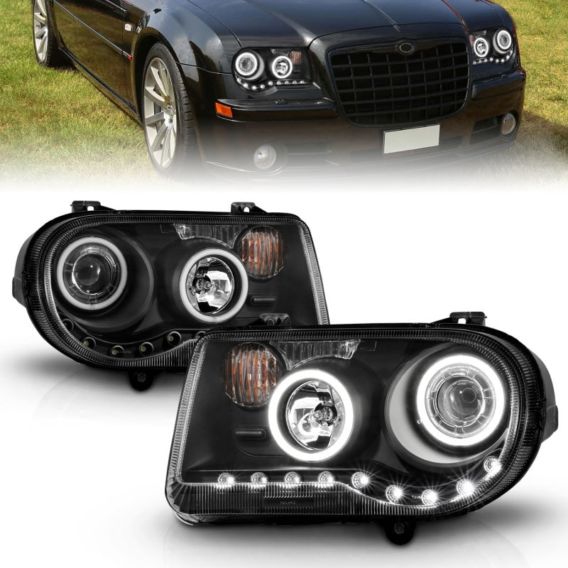 ANZO 2005-2010 Chrysler 300C Projector Headlights w/ Halo Black (CCFL) - 121251-C-Dub Tech