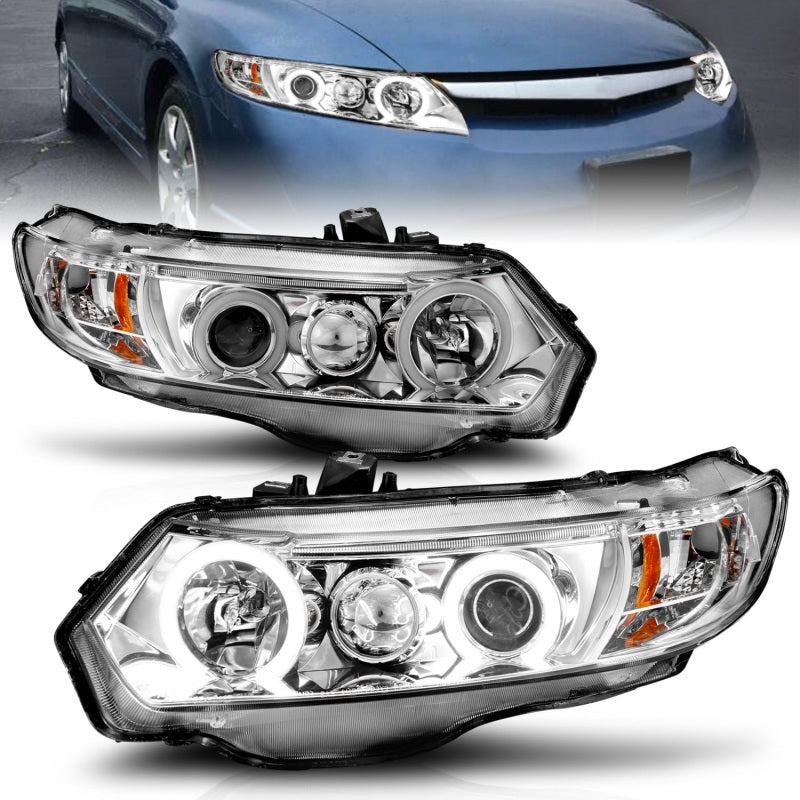 ANZO 2006-2011 Honda Civic Projector Headlights w/ Halo Chrome (CCFL) - 121061-C-Dub Tech