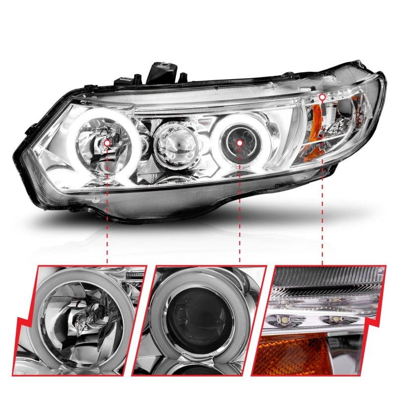 ANZO 2006-2011 Honda Civic Projector Headlights w/ Halo Chrome (CCFL) - 121061-C-Dub Tech