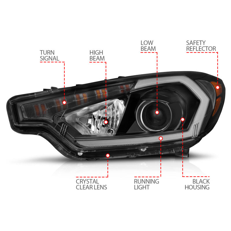ANZO 2014-2016 Kia Forte Projector Headlights w/ Light Bar Black - 121560-C-Dub Tech