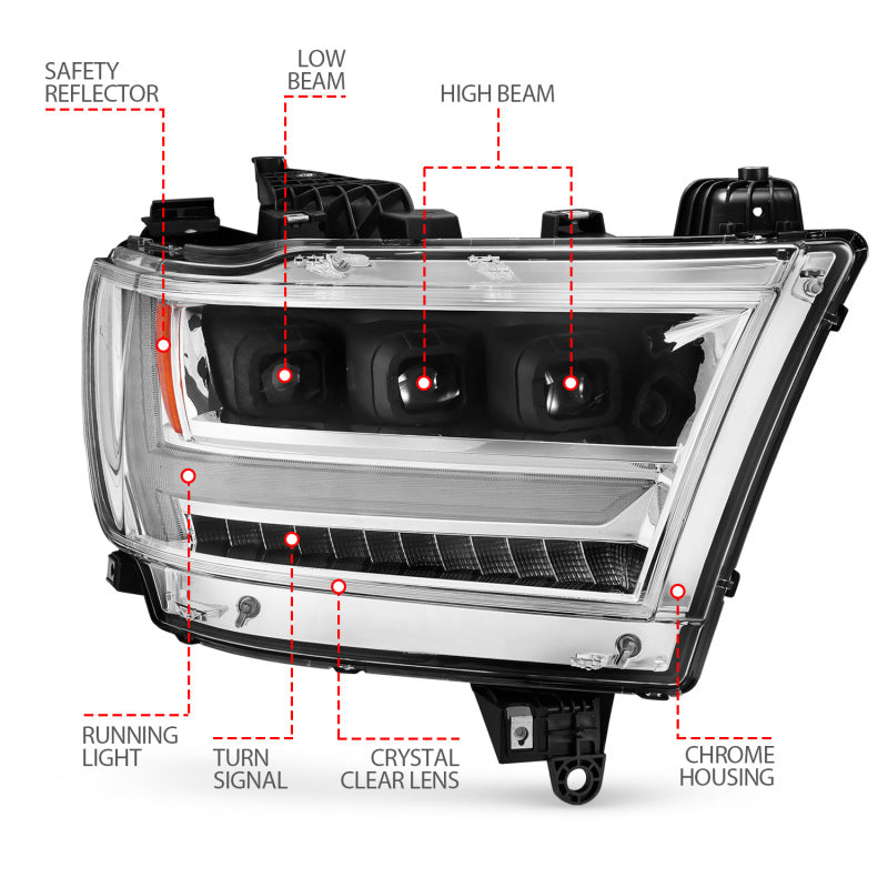 ANZO 19-20 Dodge Ram 1500 Tradesman LED Projector Headlights Plank - 111495-R-C-Dub Tech