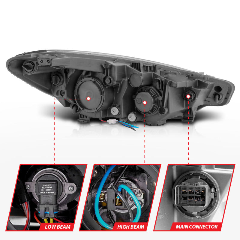 ANZO 2014-2016 Kia Forte Projector Headlights w/ Light Bar Black - 121562-C-Dub Tech