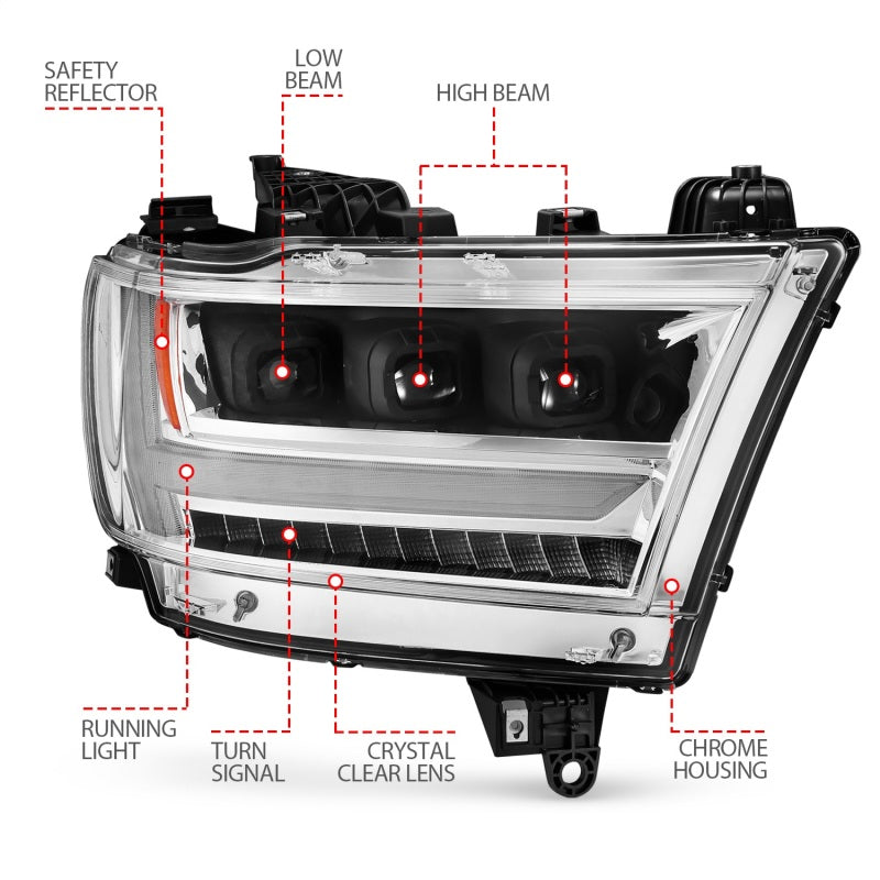 ANZO 19-20 Dodge Ram 1500 Tradesman LED Projector Headlights Plank - 111495-R-C-Dub Tech