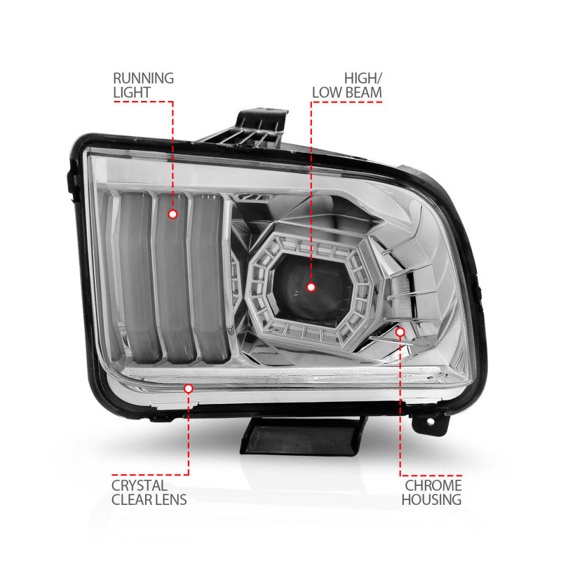 ANZO 05-09 Ford Mustang (w/Factory Halogen HL Only) Projector Headlights - 121567-C-Dub Tech