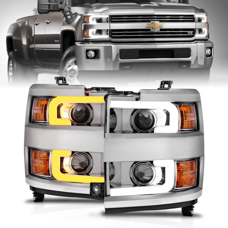 ANZO Projector Headlights 15-17 Chevrolet Silverado 2500HD / 3500HD Chrome - 111366-C-Dub Tech
