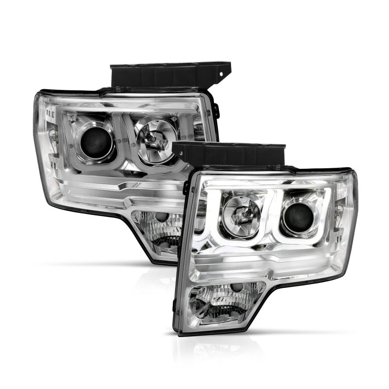 ANZO 2009-2014 Ford F-150 Projector Headlights w/ U-Bar Chrome Amber - 111352-C-Dub Tech