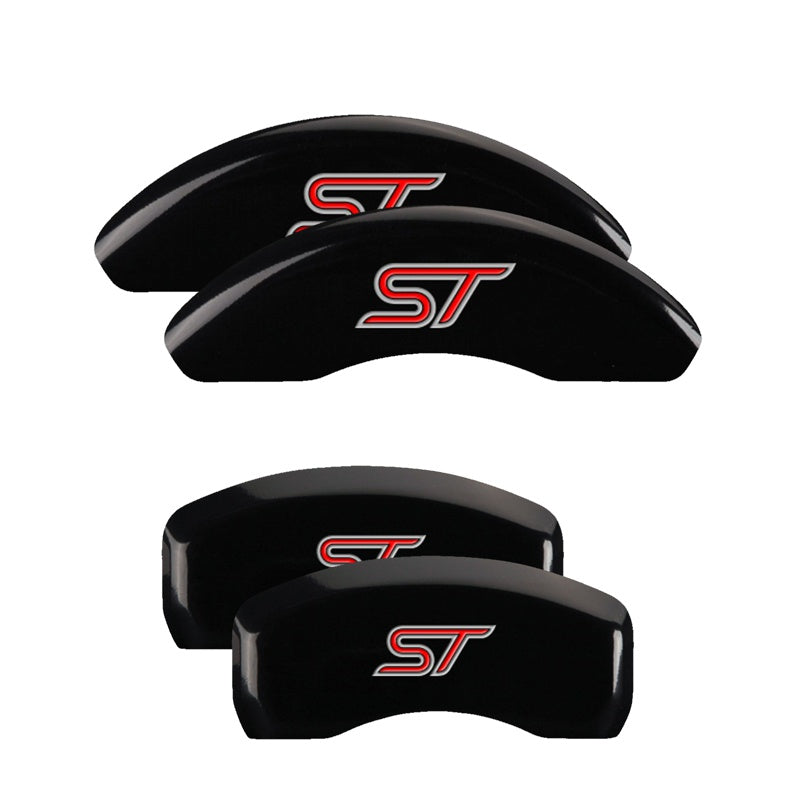 MGP Caliper Covers Set of 4: Black finish, Silver ST / ST (No Bolts) Ford