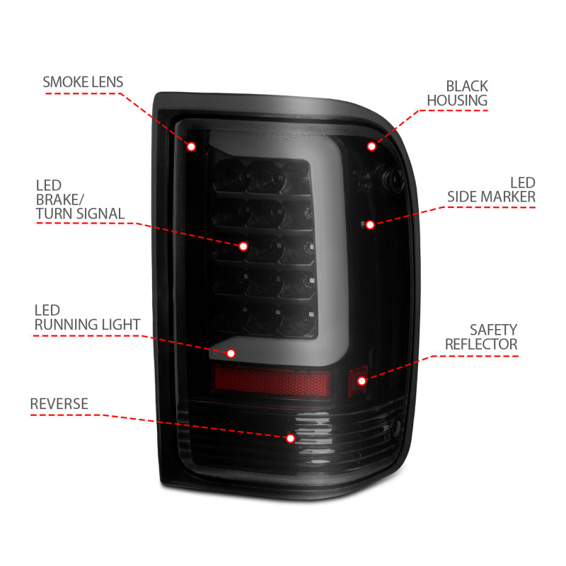 ANZO 1993-1997 Ford Ranger LED Tail Lights w/ Light Bar - 311360-C-Dub Tech