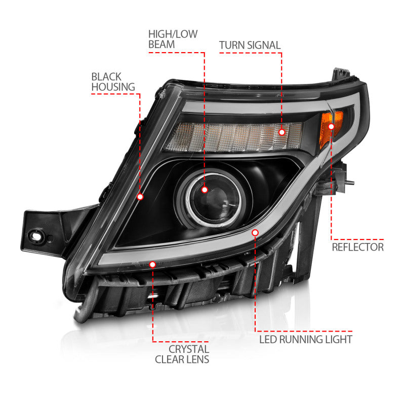 ANZO 11-15 Ford Explorer (w/Factory Halogen HL Only) Projector Headlights - 111575-C-Dub Tech