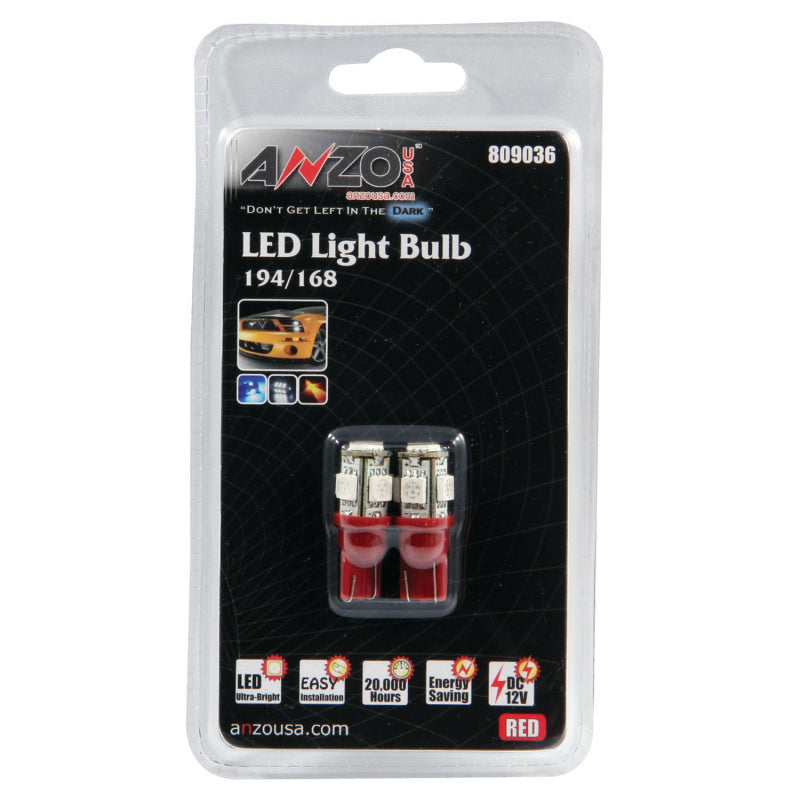 ANZO LED Bulbs Universal 194/168 Red - 5 LEDs - 809036-C-Dub Tech