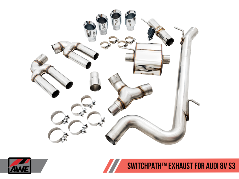 AWE Tuning Audi 8V S3 SwitchPath Exhaust w/Chrome Silver Tips - 3025-42068-C-Dub Tech