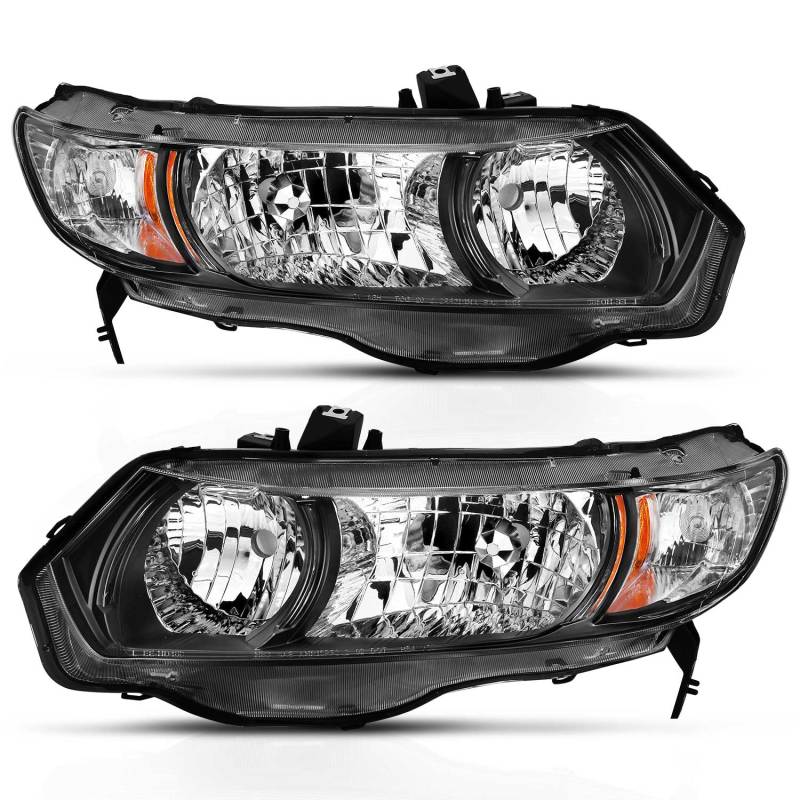 ANZO 2006-2009 Honda Civic 2 Door Crystal Headlight Black Amber - 121546-C-Dub Tech