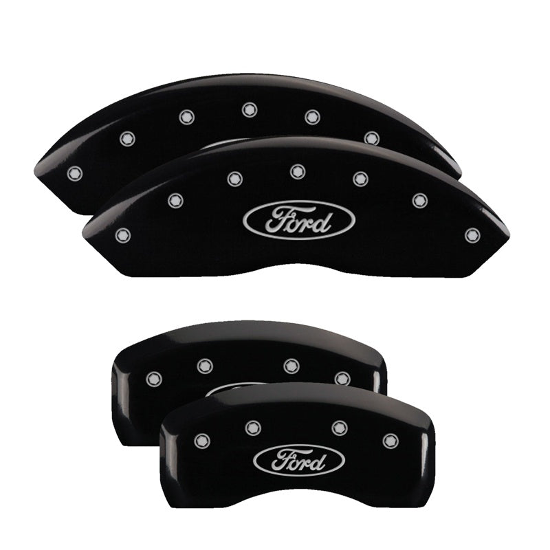 MGP Caliper Covers Set of 4: Black finish, Silver Ford Oval Logo Ford