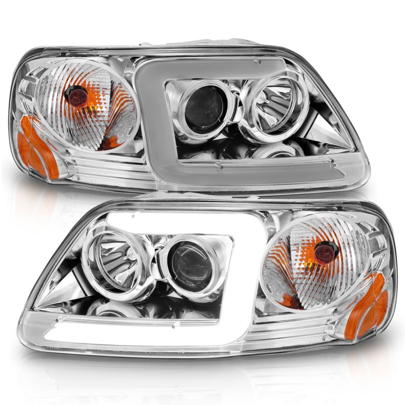 ANZO 1997-2003 Ford F-150 Projector Headlights w/ Light Bar Chrome - 111504-C-Dub Tech