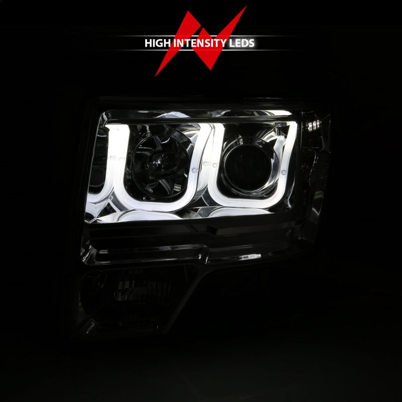 ANZO 2009-2014 Ford F-150 Projector Headlights w/ U-Bar Chrome Amber - 111352-C-Dub Tech