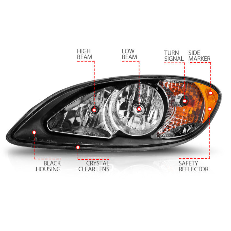 ANZO 2008-2016 International Prostar Crystal Headlights Black Housing (OE Replacement) - 131032-C-Dub Tech