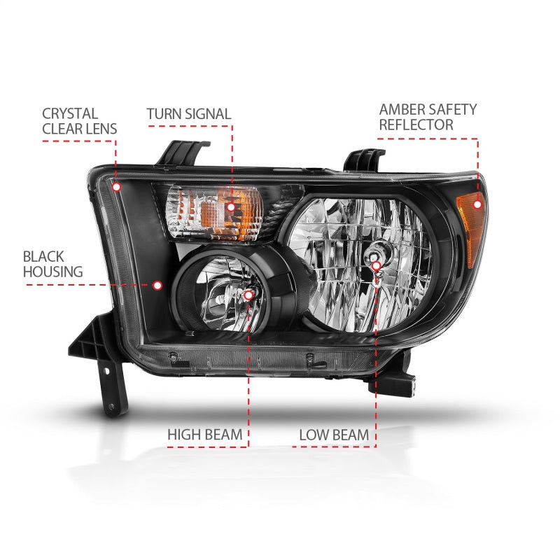 ANZO 2007-2013 Toyota Tundra Crystal Headlight Black Amber - 111436-C-Dub Tech
