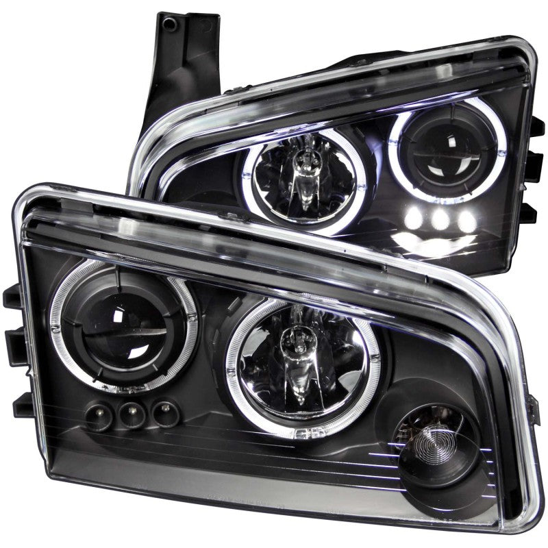 ANZO 2006-2010 Dodge Charger Projector Headlights w/ Halo Black - 121381-C-Dub Tech