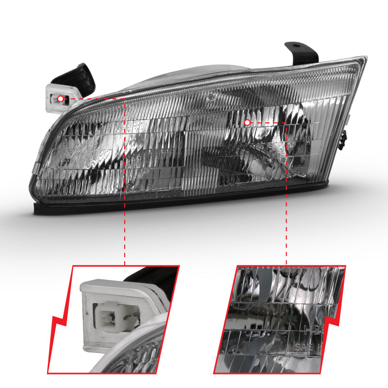 ANZO 1997-1999 Toyota Camry Crystal Headlight Chrome Amber(OE) - 121555-C-Dub Tech
