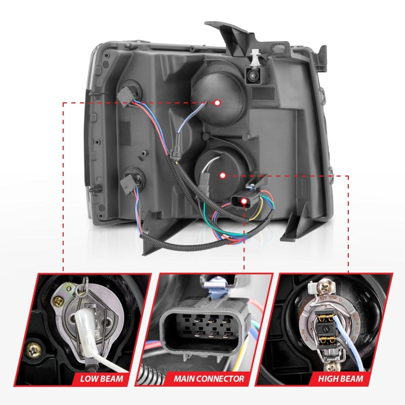 ANZO 2007-2013 Chevrolet Silverado 1500 Projector w/ Light Bar Chrome - 111546-C-Dub Tech