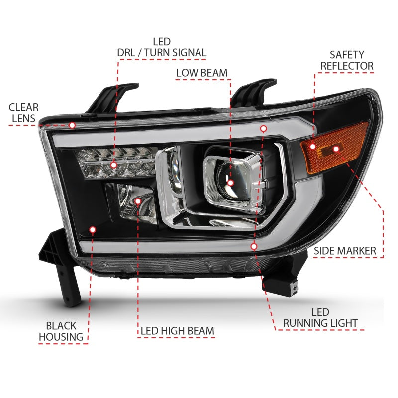 ANZO 2007-2014 Toyota Tundra Projector Light Bar H.L Black Amber(Led - 111447-C-Dub Tech