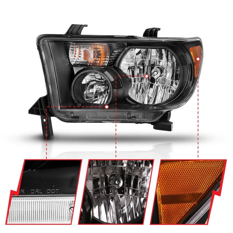 ANZO 2007-2013 Toyota Tundra Crystal Headlight Black Amber - 111436-C-Dub Tech