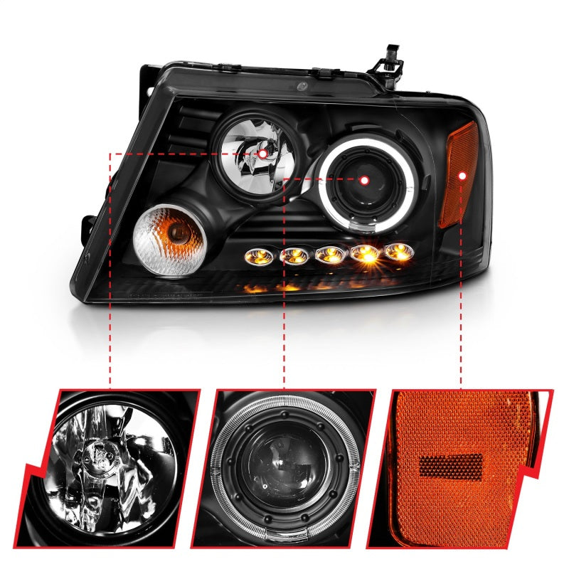ANZO 2004-2008 Ford F-150 Projector Headlights w/ Halo and LED - 111028-C-Dub Tech