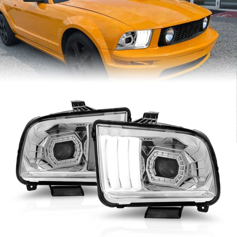 ANZO 05-09 Ford Mustang (w/Factory Halogen HL Only) Projector Headlights - 121567-C-Dub Tech